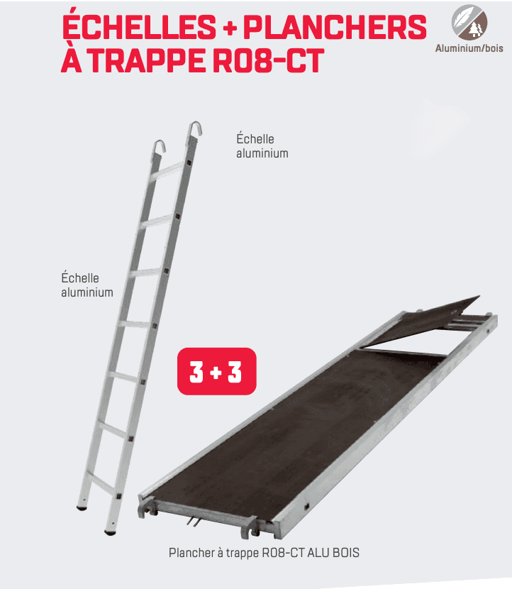 Lot de 3 échelles et planchers à trappe R08-CT pour échafaudage R200