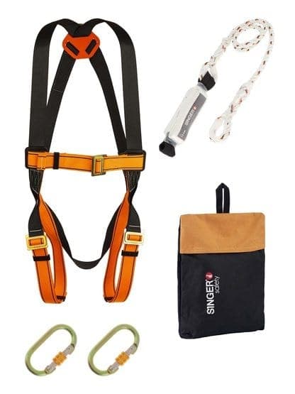 Kit antichute complet – harnais + mousquetons + longe + sac
