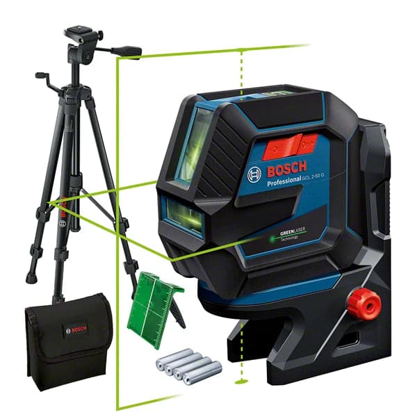 Laser combiné Bosch GCL 2-50G avec trépied – Lignes vertes & points d’aplomb