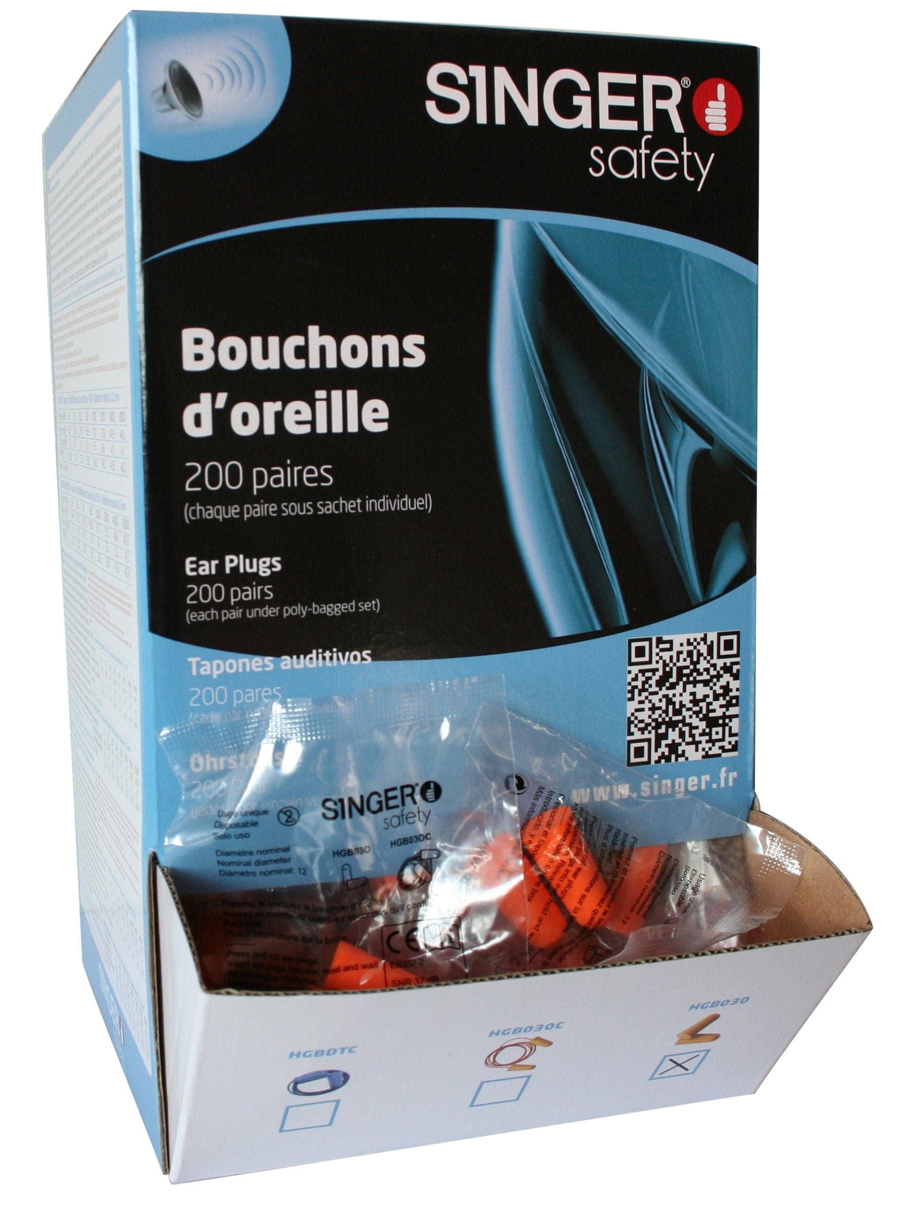 Boîte de 200 paires de bouchons d’oreille avec cordon SNR 34 dB