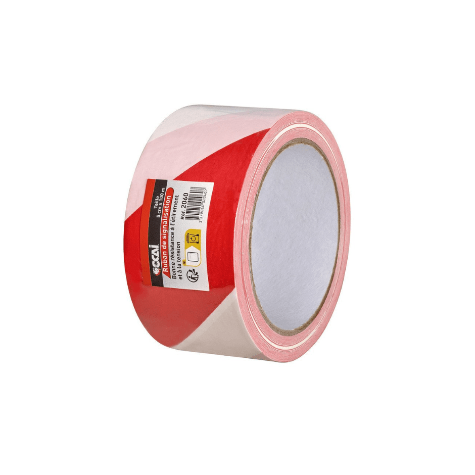 Ruban rouge/blanc 100 m x 50 mm
